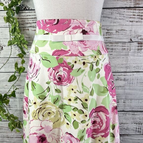 Spiegel Skirt size 14 Pink Green Floral Rose Knee A Line Stretch Wedding Modest - Picture 3 of 11